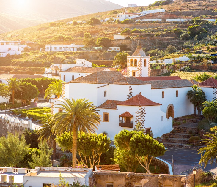 Betancuria village with a church tower on Fuerteventura island.