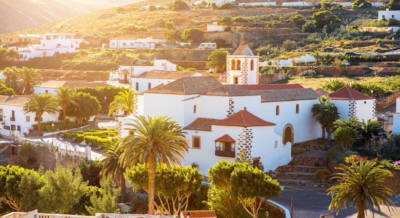 Betancuria village with a church tower on Fuerteventura island.