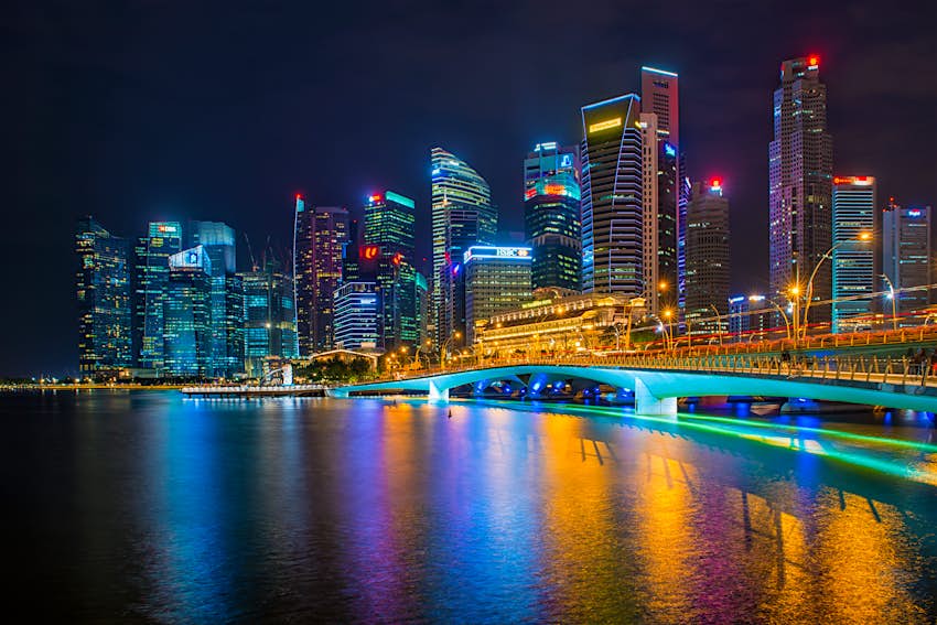 A picture of the Singapore skyline at night