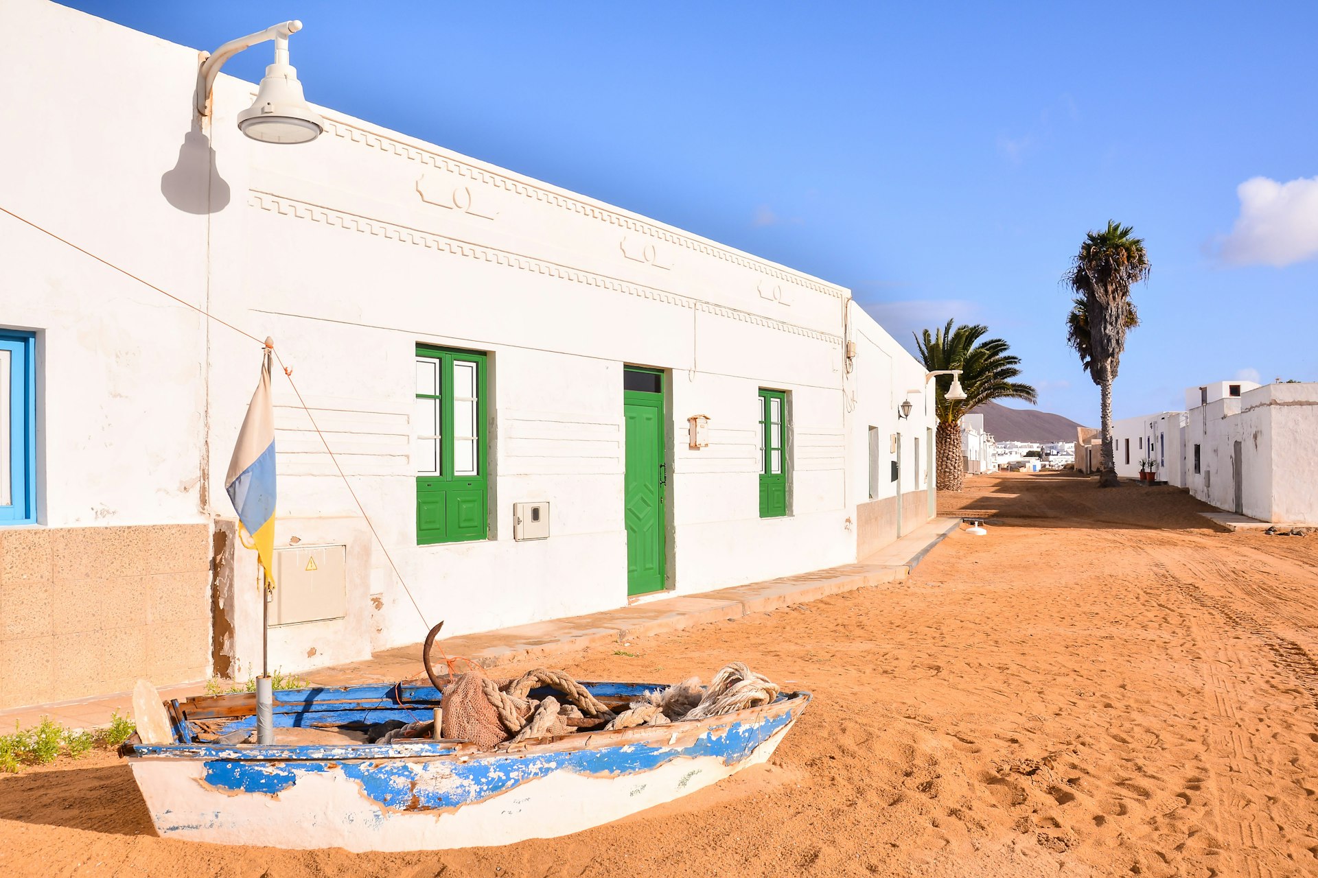 White buildings with sandy streets on the island of La Graciosa