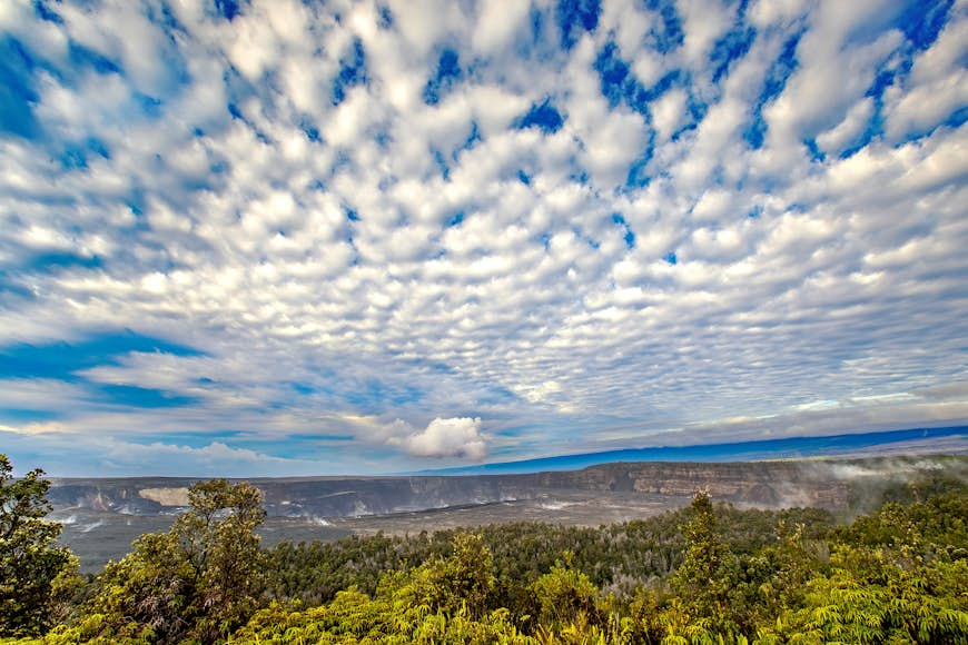 The morning sky above Kīlauea Caldera in Hawaiʻi Volcanoes National Park