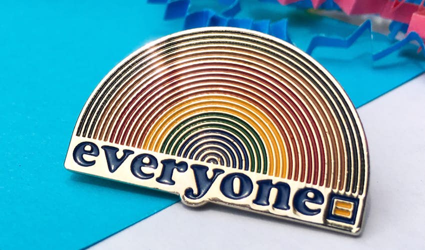 Show your support for LGBTQ equality with the Human Rights Campaign's rainbow pin.
