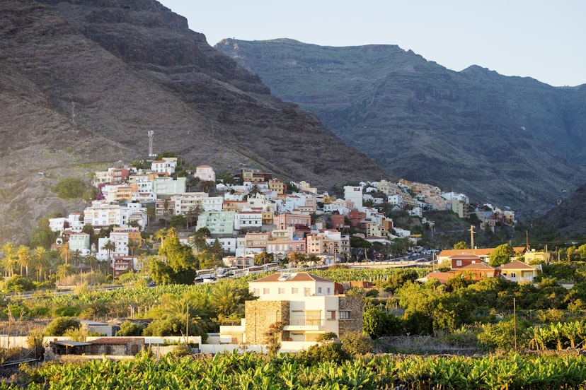 The village of La Calera set at the foot of the mountains on La Gomera.