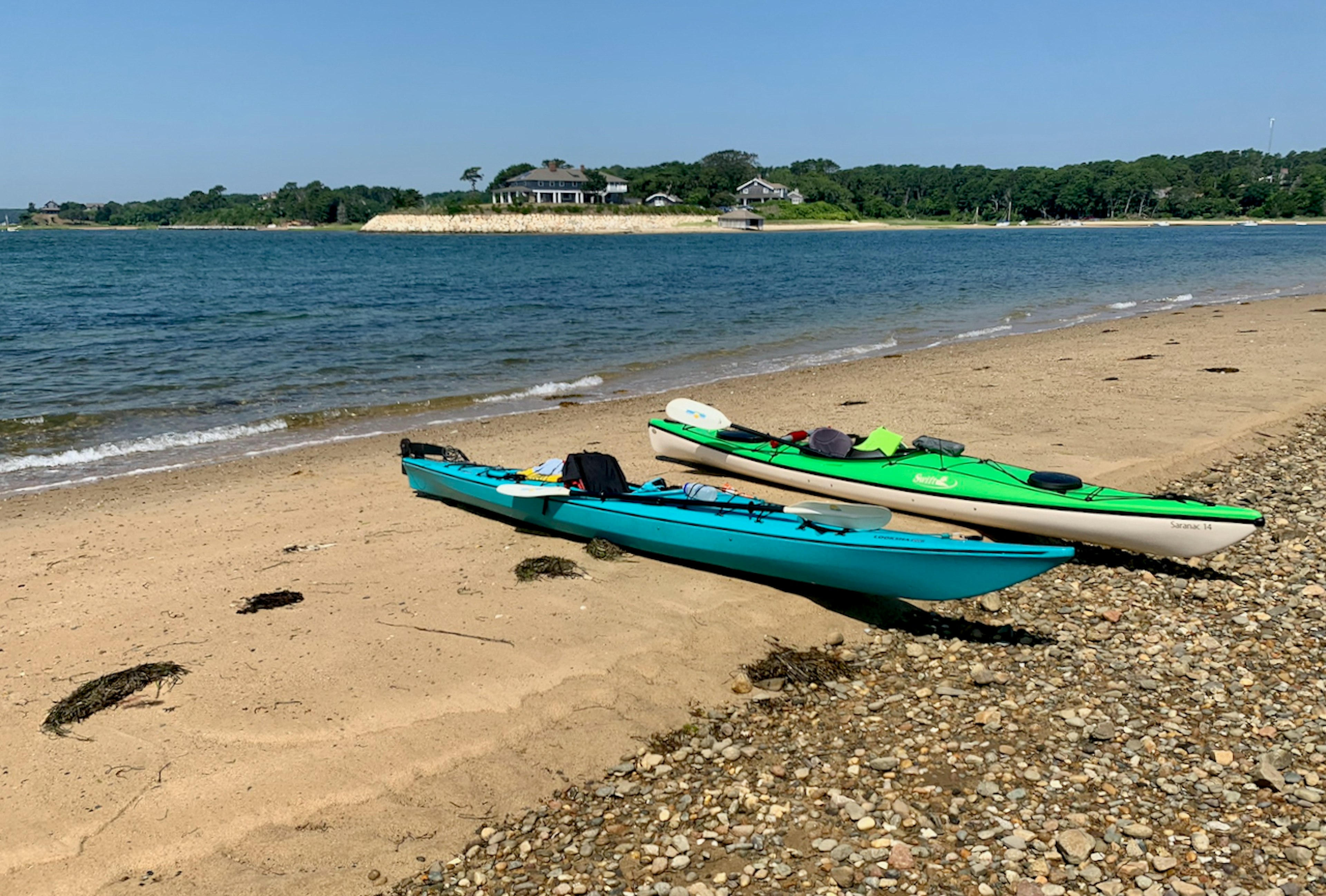 Kayaks on a beach on Sipson Island