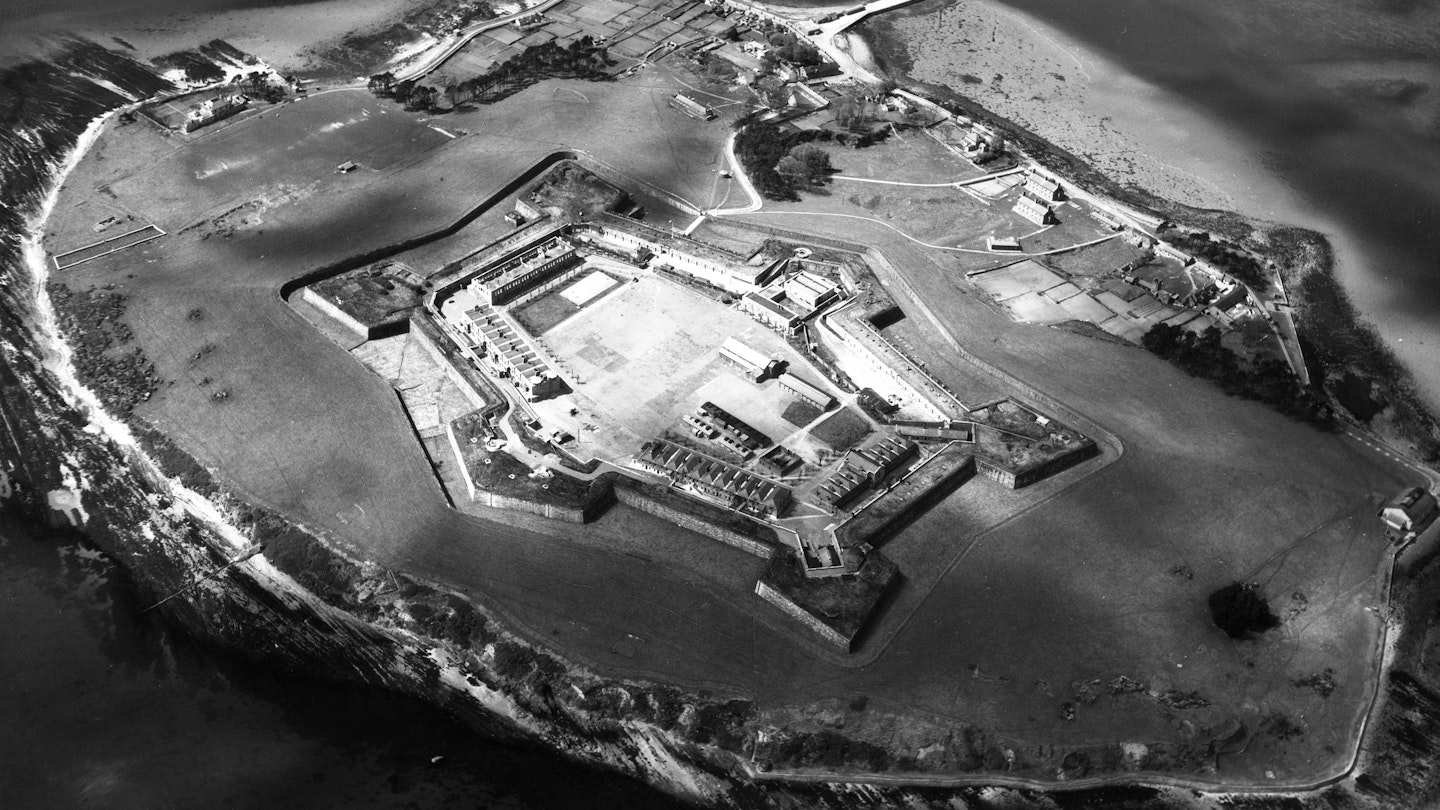 Spike Island- An army station in front of Cobh, it was formerly a Brittish military post and earlier a convict prison 28/05/54 Photograph by Alexander Campbell 'Monkey' Morgan.  (Part of the Independent Newspapers Ireland/NLI Collection). (Photo by Independent News and Media/Getty Images)
