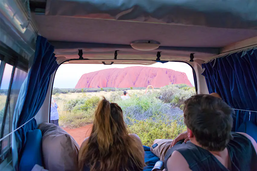 Uluru at sunset from back of the campervan.jpg Uluru at sunset from back of the campervan