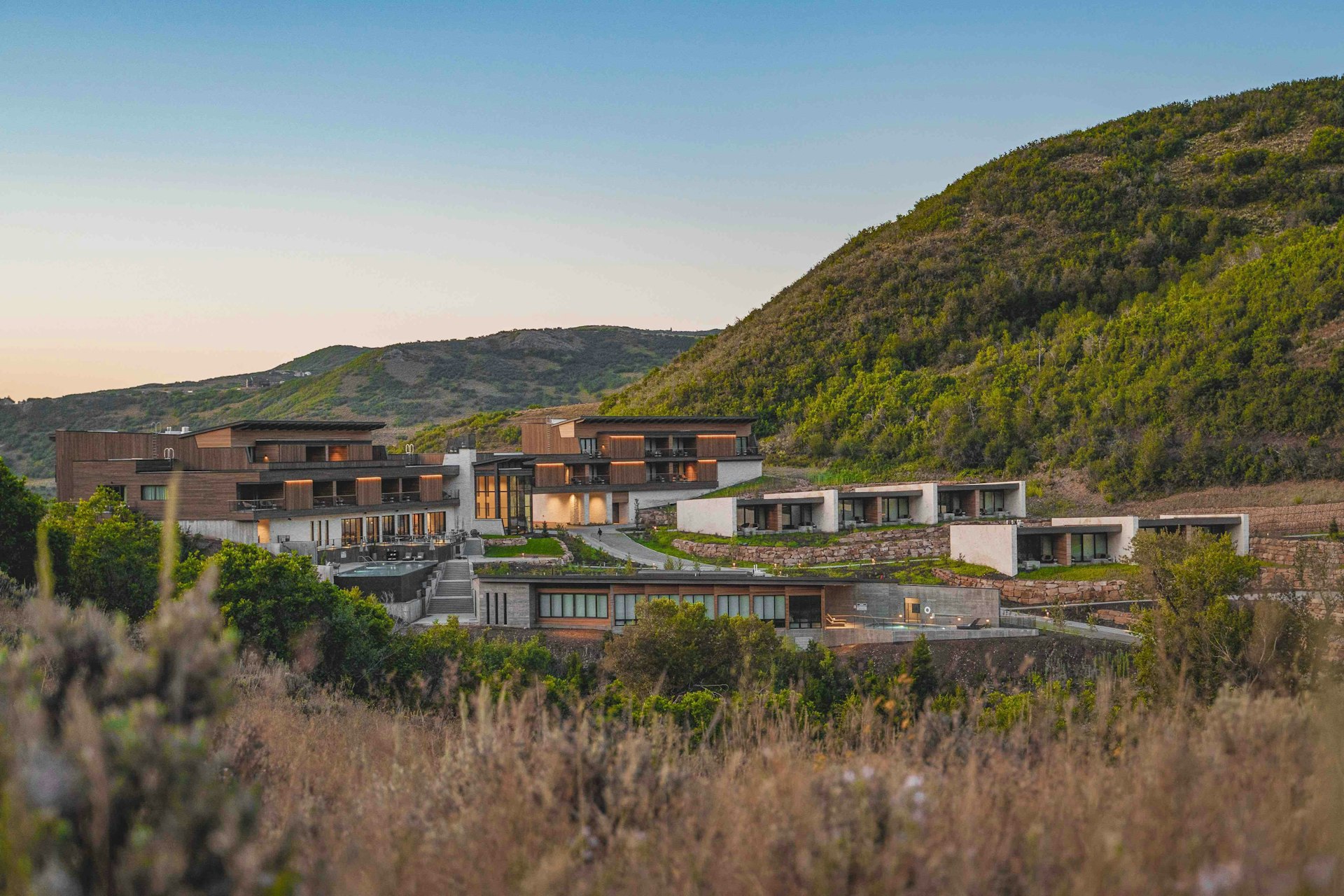 The exterior of the Lodge at Blue Sky in summer