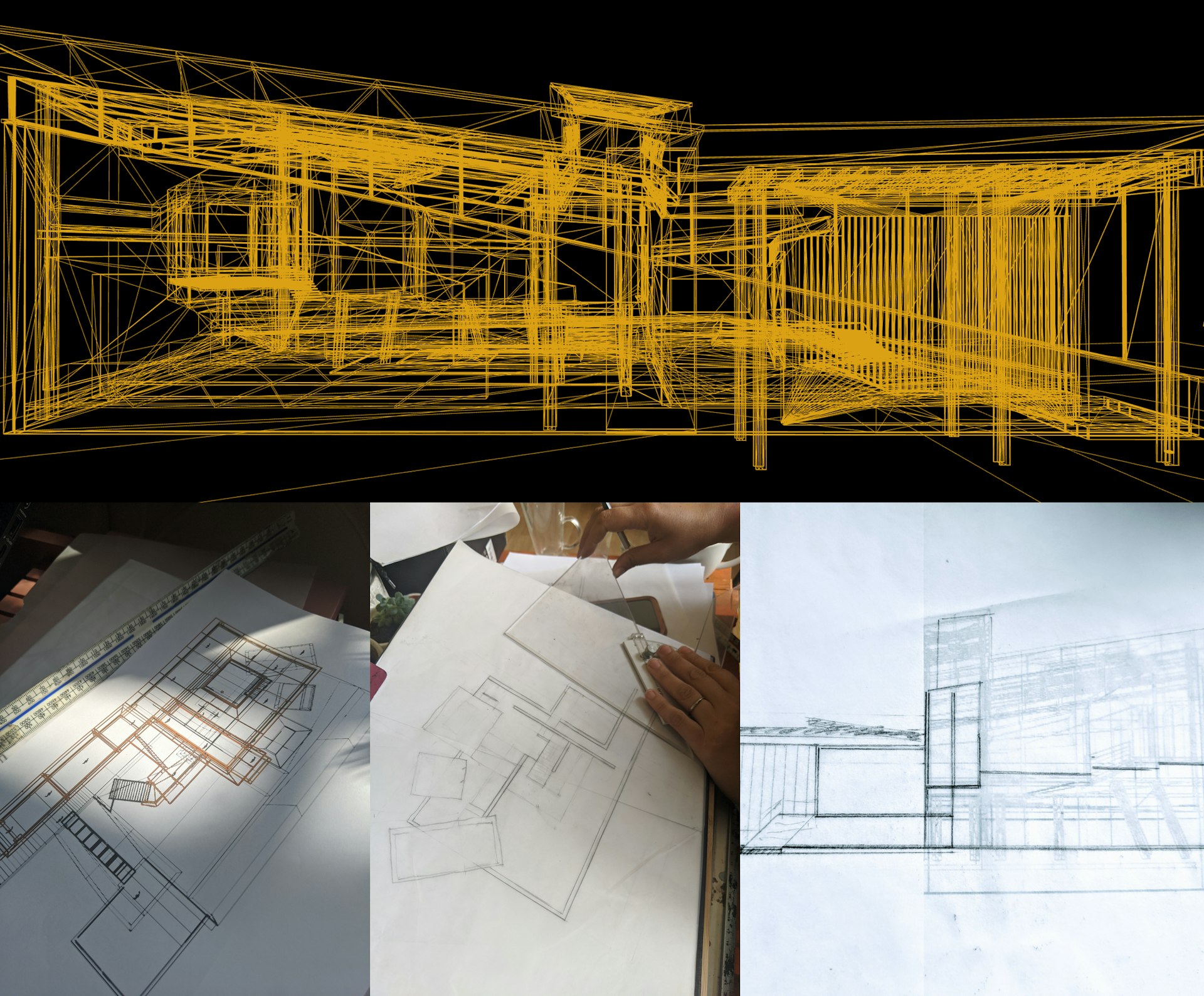 A collage of architectural designs for the museum