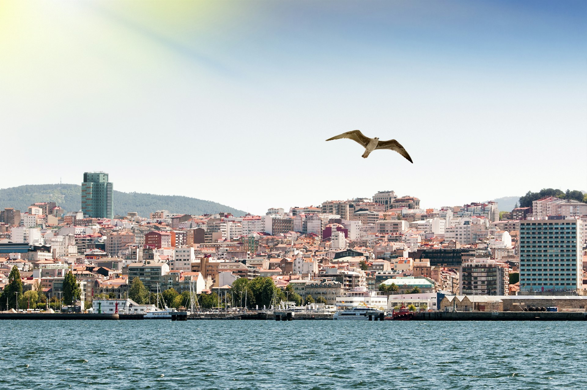 Coastline of the Spanish city of Vigo seen from the sea