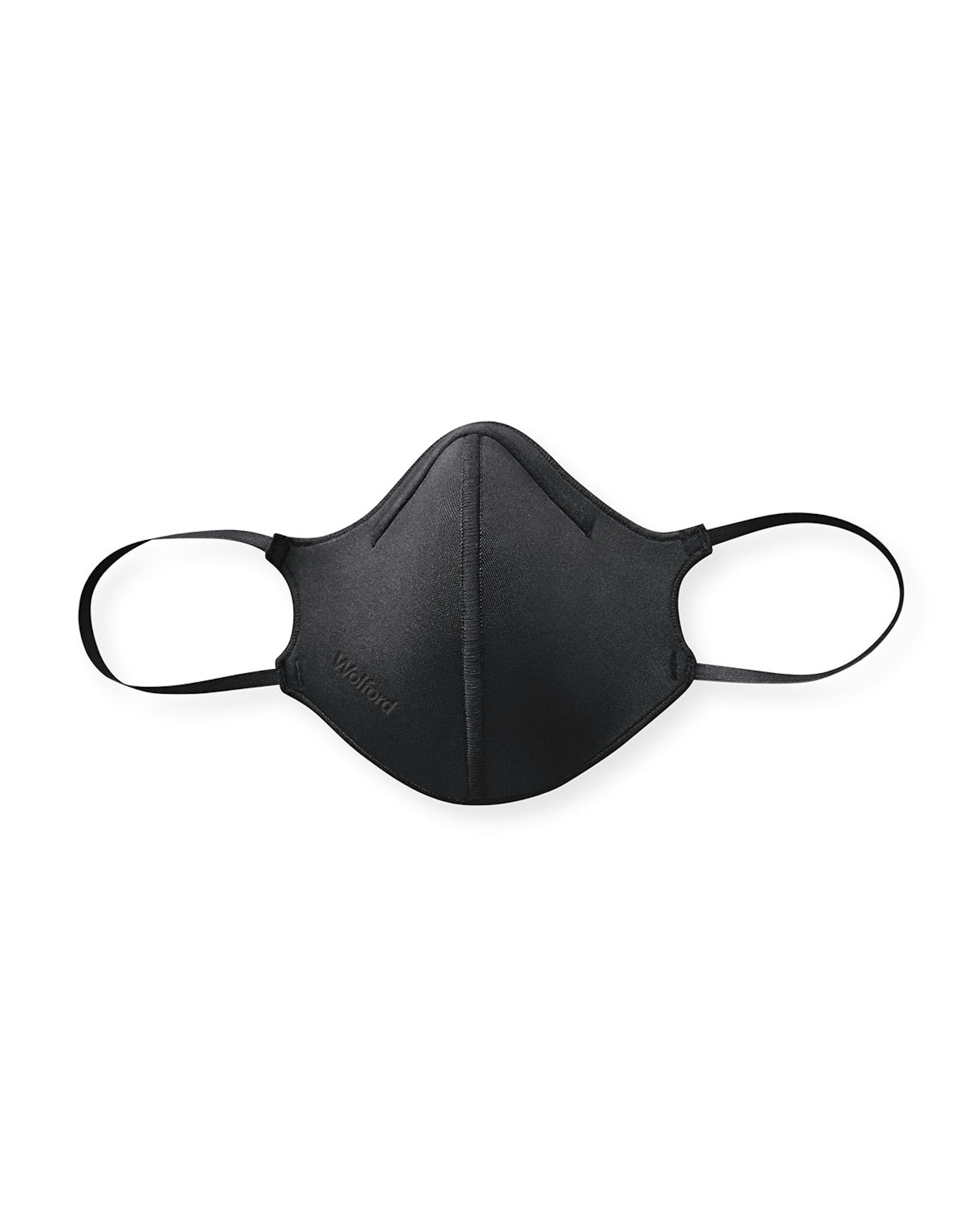 A black mask with elastic ear loops