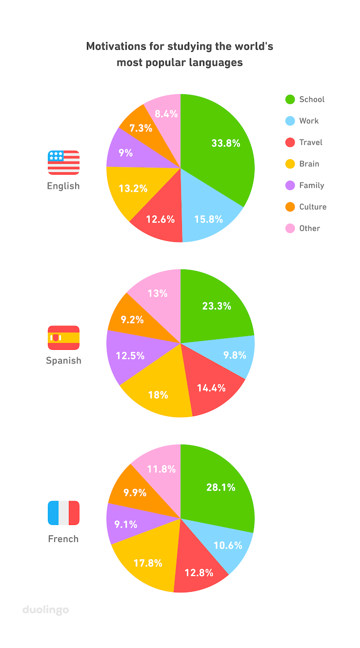 Duolingo motivation pie charts