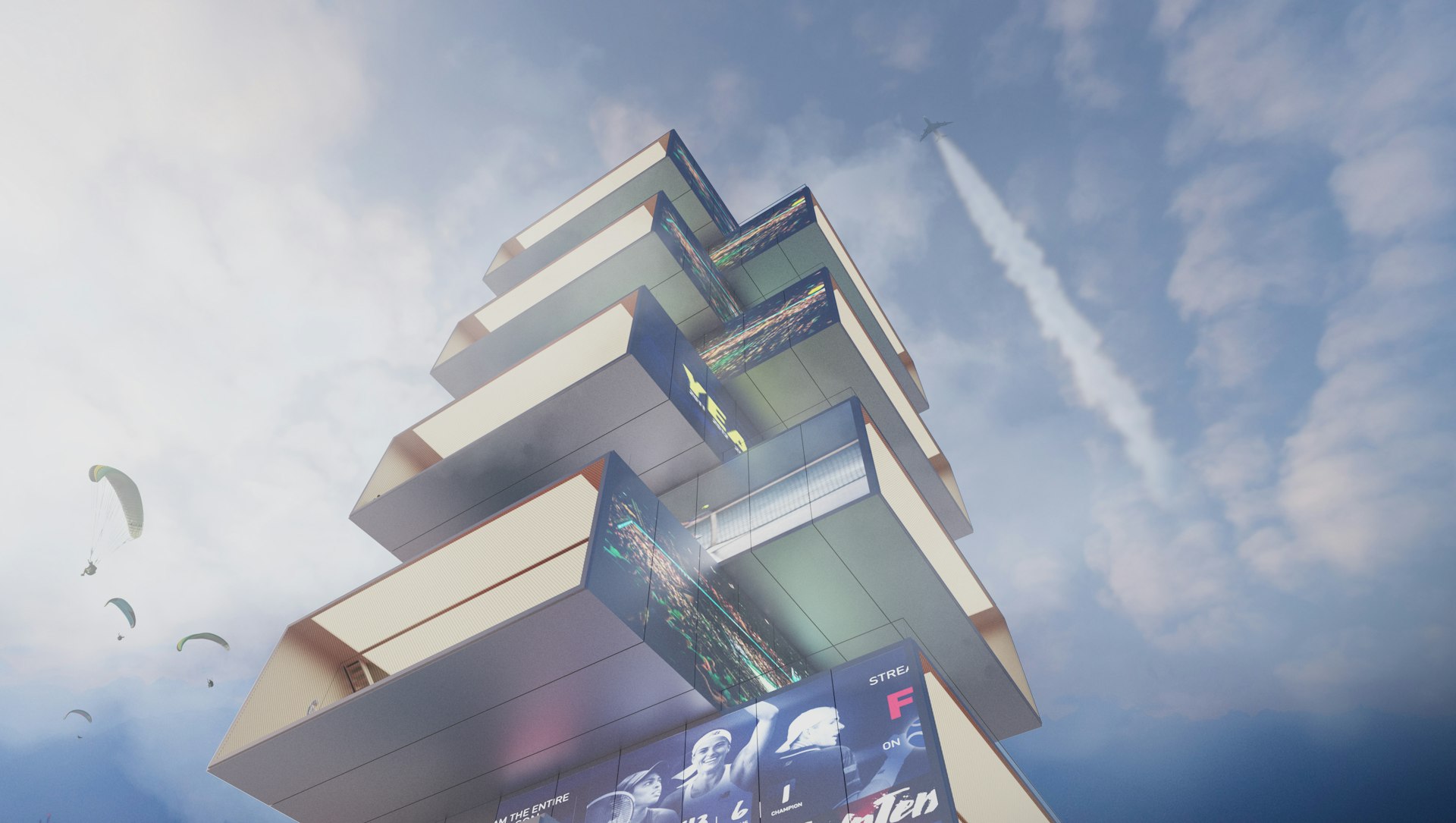 A digital rendering of the playscraper from the ground up