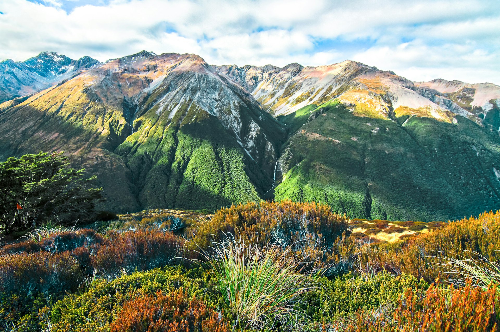 Snow-capped mountains, as seen from the trail to Avalanche Peak in Arthur's Pass National Park
