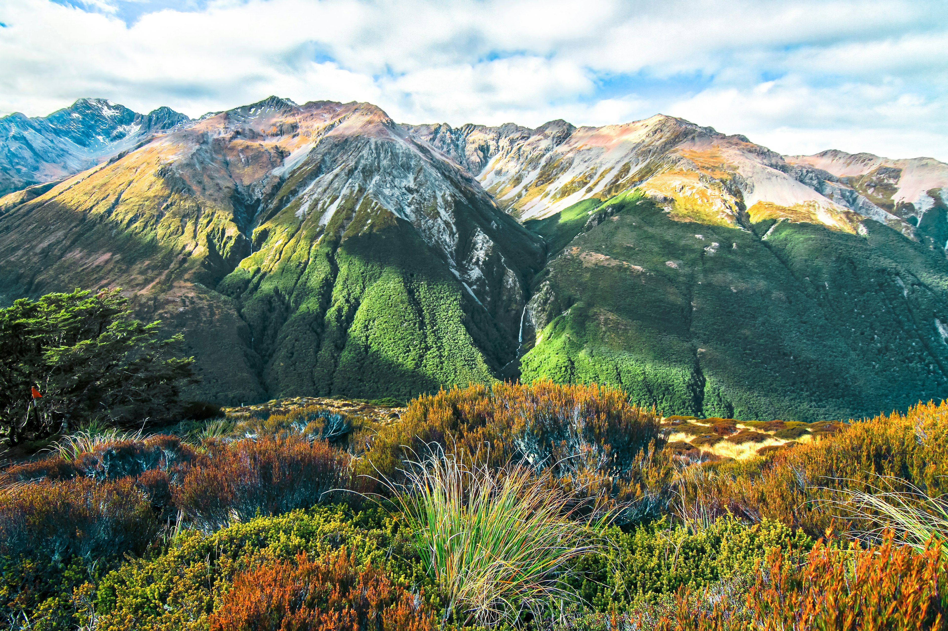 Snow-capped mountains, as seen from the trail to Avalanche Peak in Arthur's Pass National Park