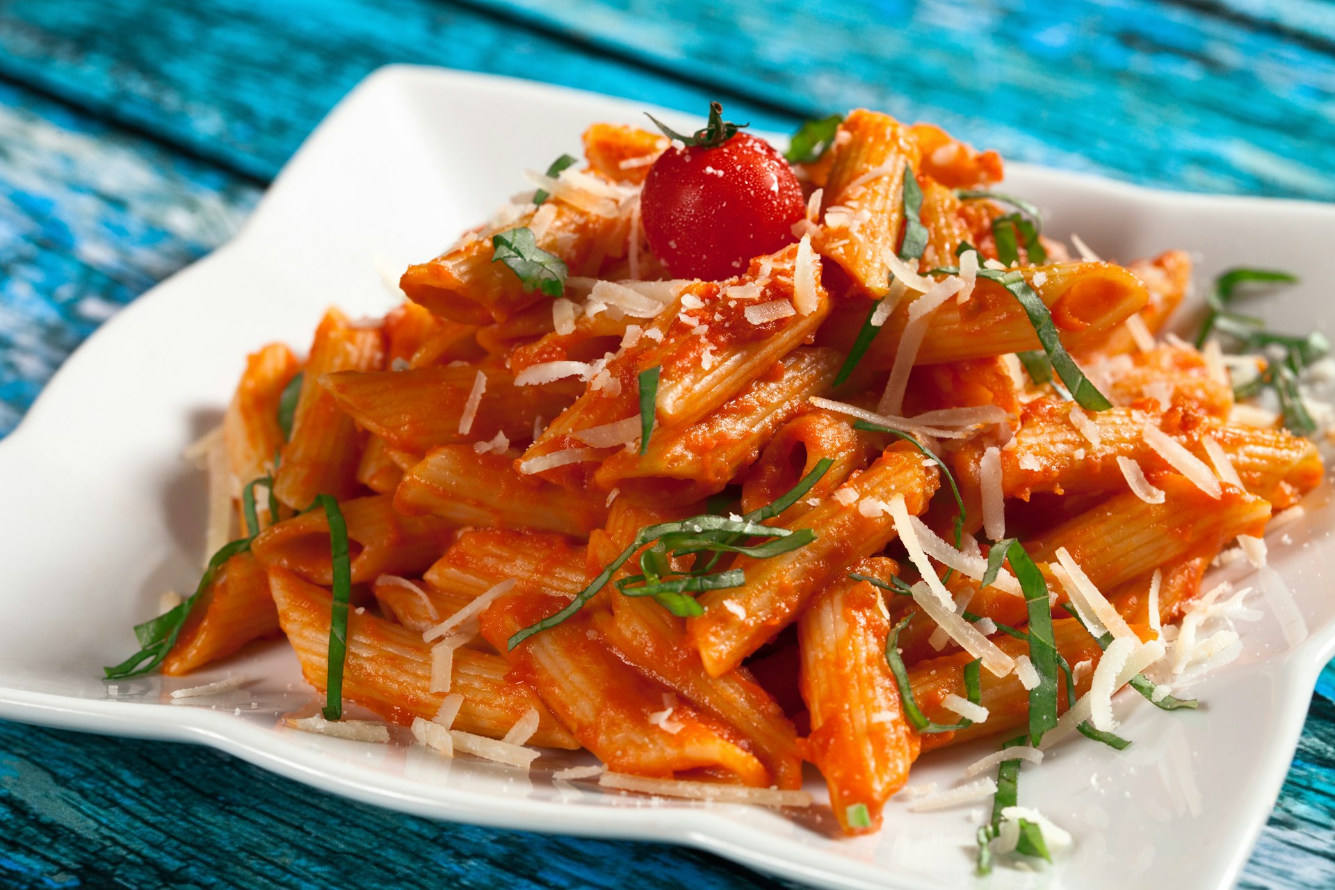 A plate of penne pasta