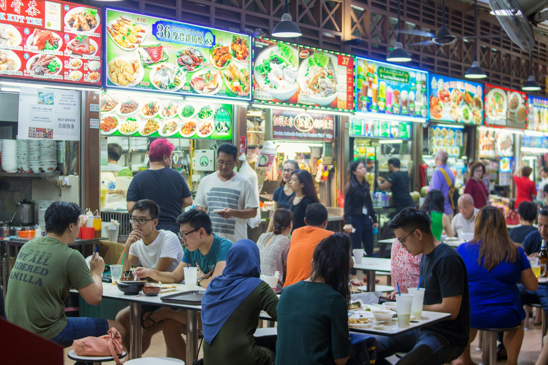 Diners at Newton food center in Singapore
