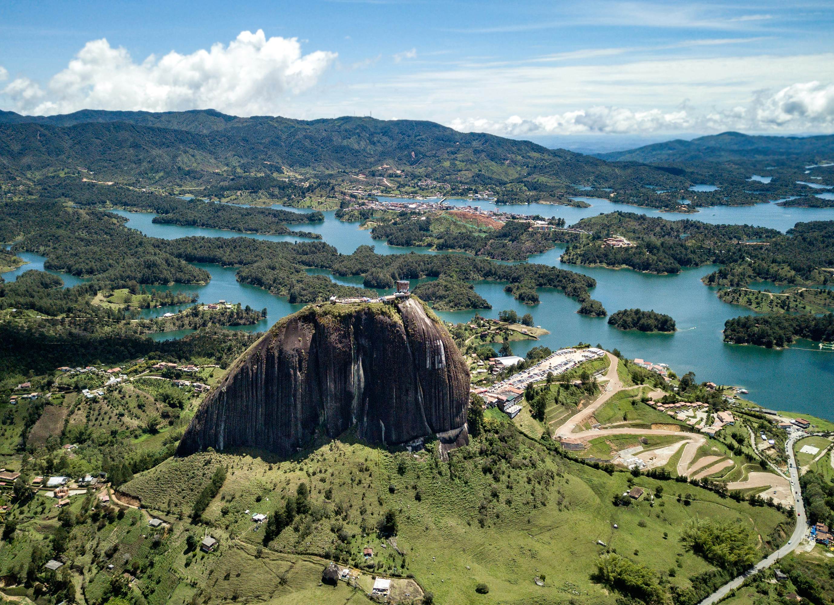 An aerial view of Piedra del Peñol in Guatapé