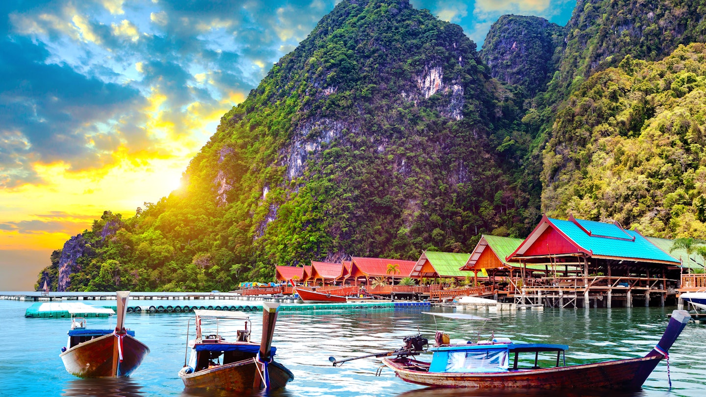 Scenic Phuket landscape.Seascape and paradisiacal idyllic beach. Scenery Thailand sea and island .Adventures and exotic travel concept
