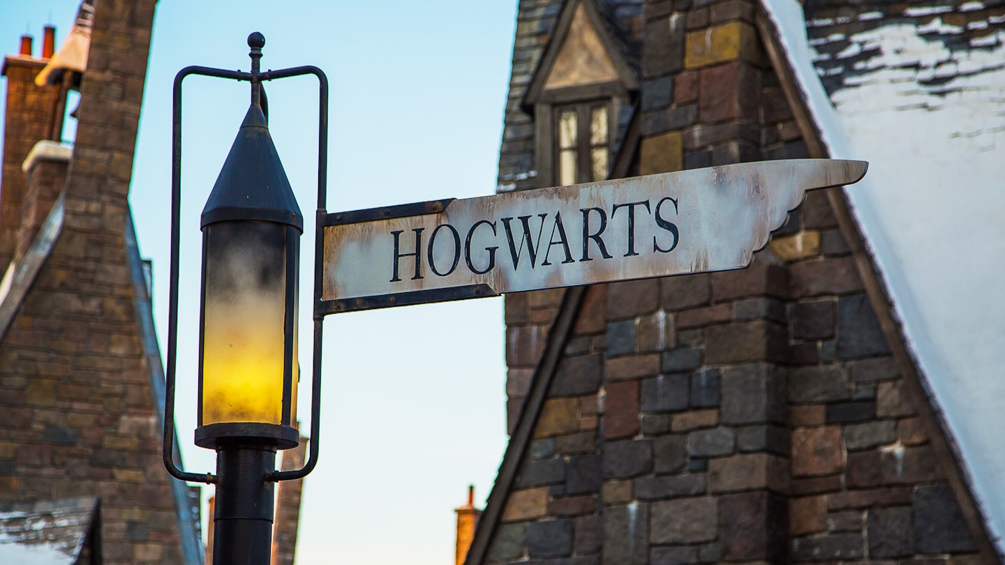 The intersection of Hogwarts and Hogsmeade in Wizarding World at Universal Island of Adventure in Orlando.