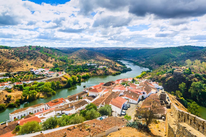 View of the River Guadiana and the village of Mertola, Portugal