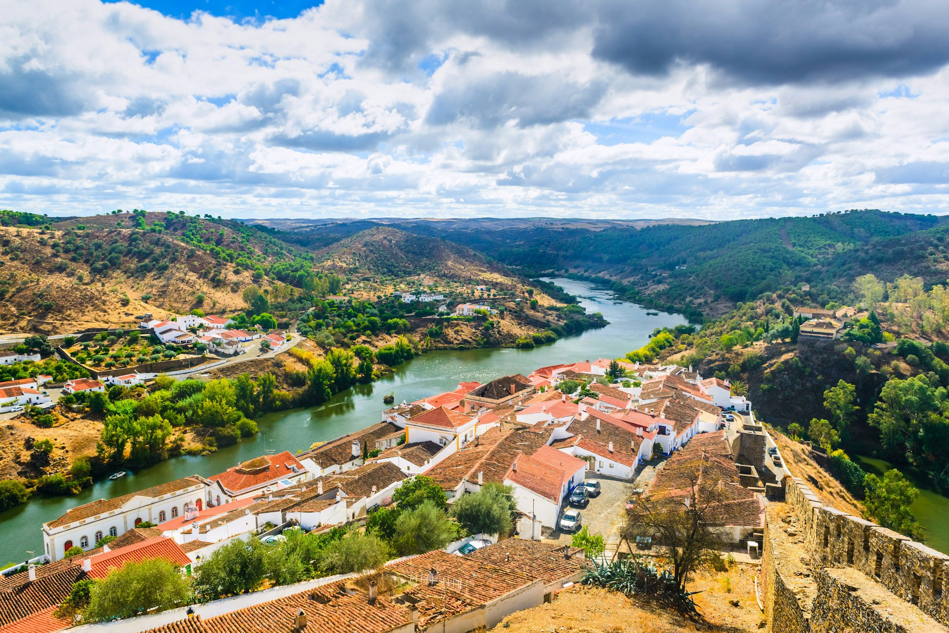 View of the River Guadiana and the village of Mertola, Portugal