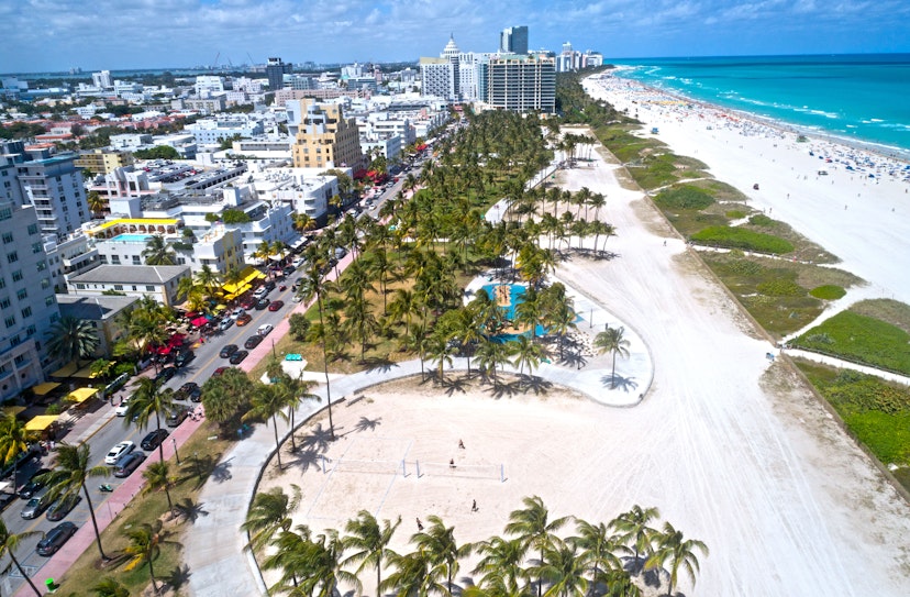 Miami Beach Ocean Drive Aerial Lummus Park