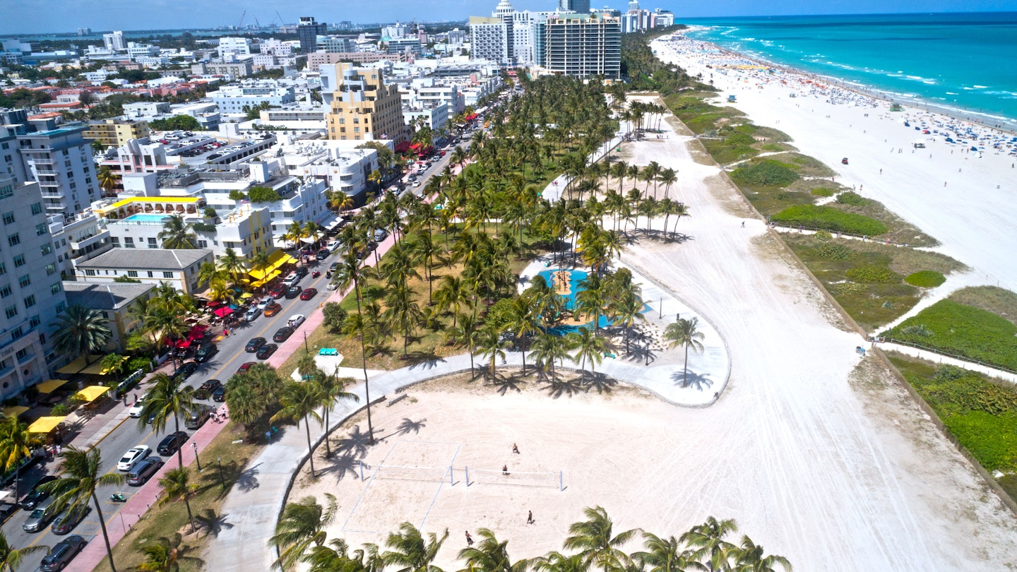 Miami Beach Ocean Drive Aerial Lummus Park