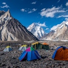 The night before reaching base camp, hikers spend the night in one of the most breathtaking campsites on the planet