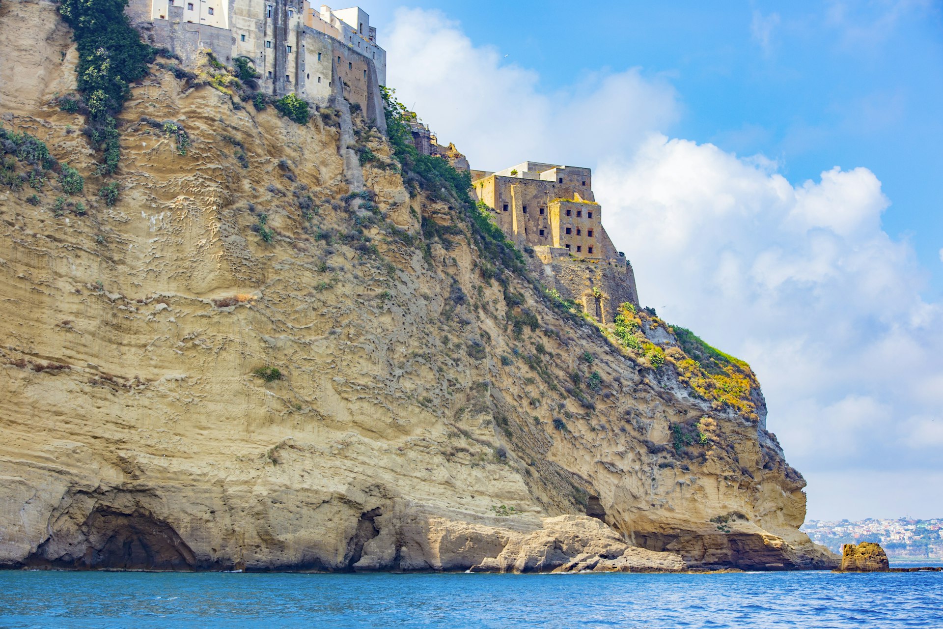 A picture of Procida's high shores taken from the sea