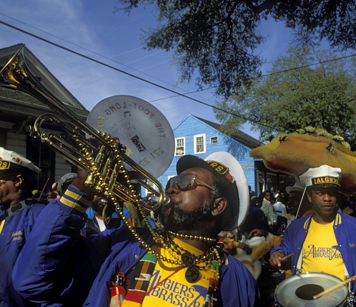 Zulu Crewe brass marching band in the New Orleans Mardi Gras parade.