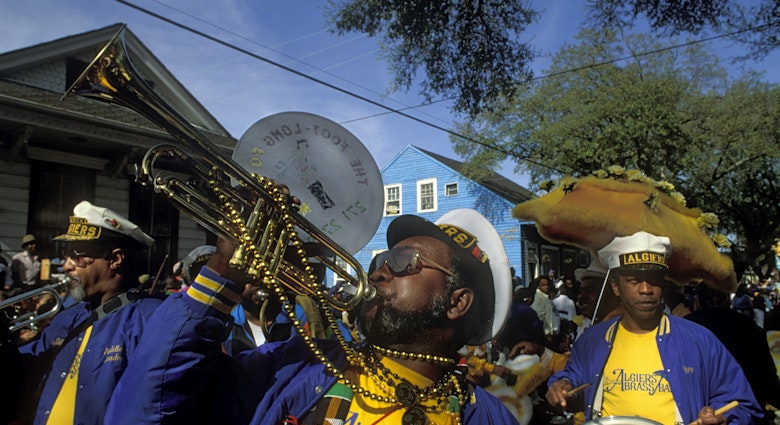 Zulu Crewe brass marching band in the New Orleans Mardi Gras parade.