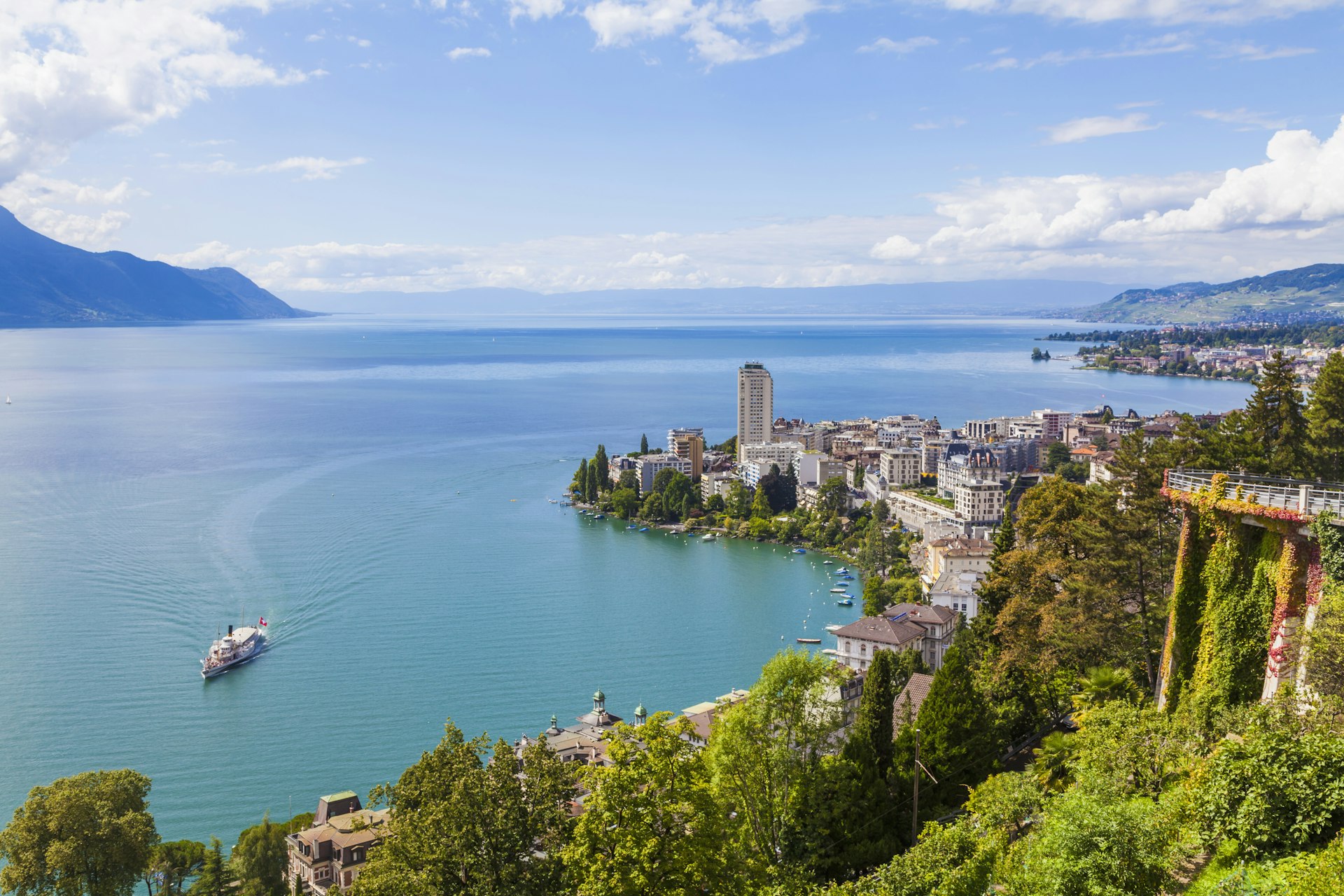 An aerial view of Lake Geneva in Switzerland