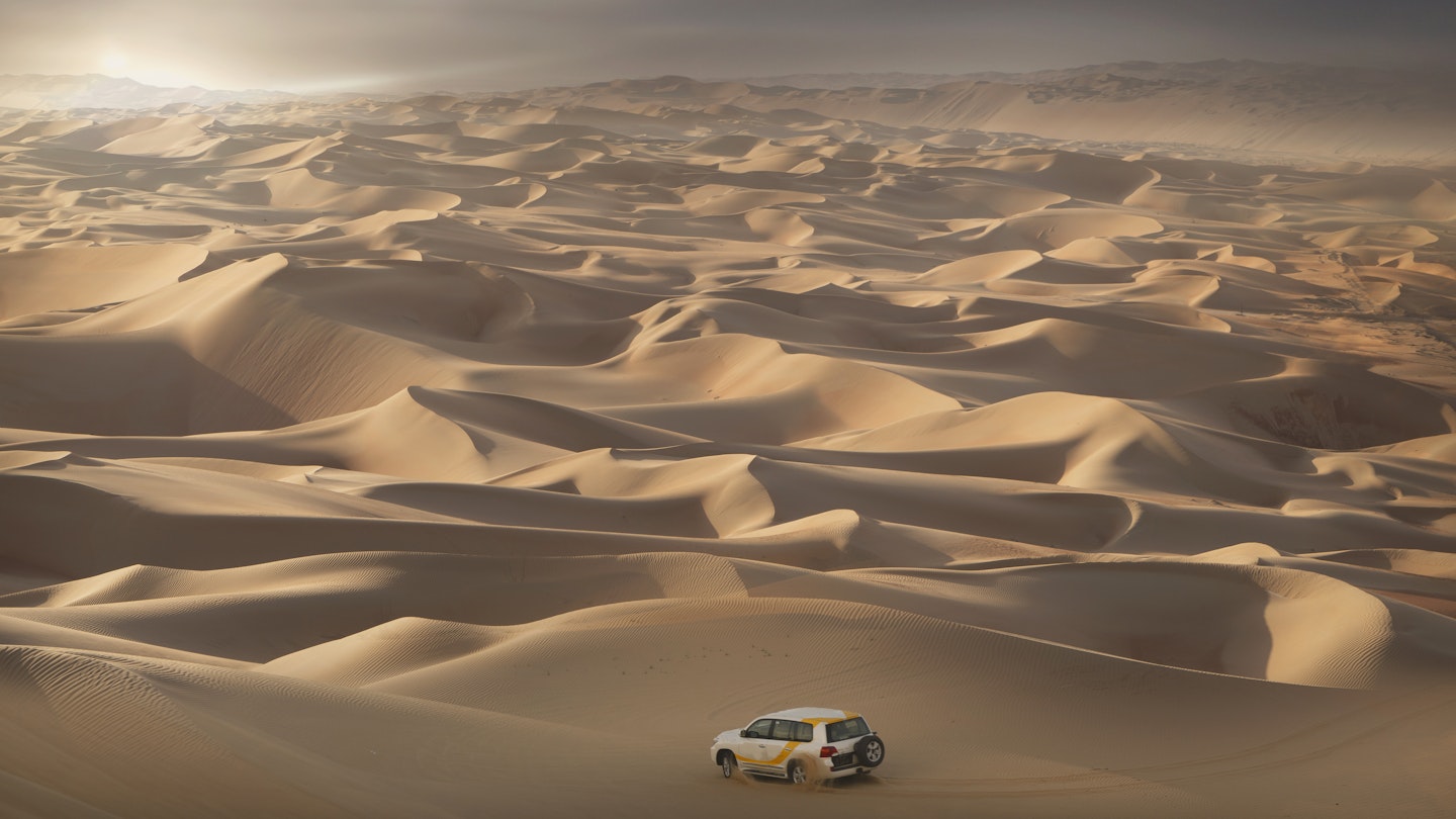 In the dunes of the Empty Quarter Desert, on the border between Abu Dhabi and Saudi Arabia