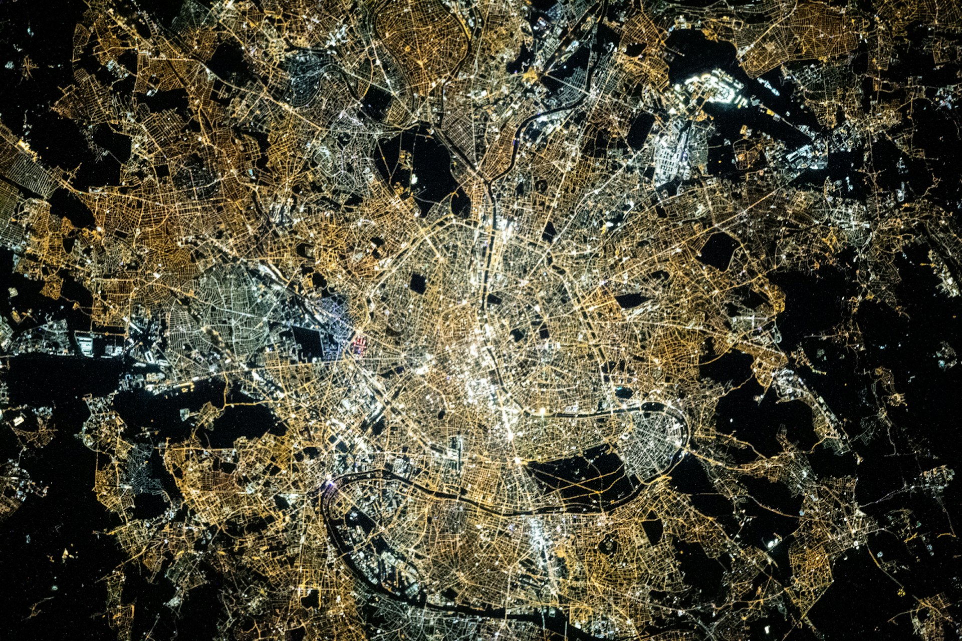 A satellite image of Paris by night