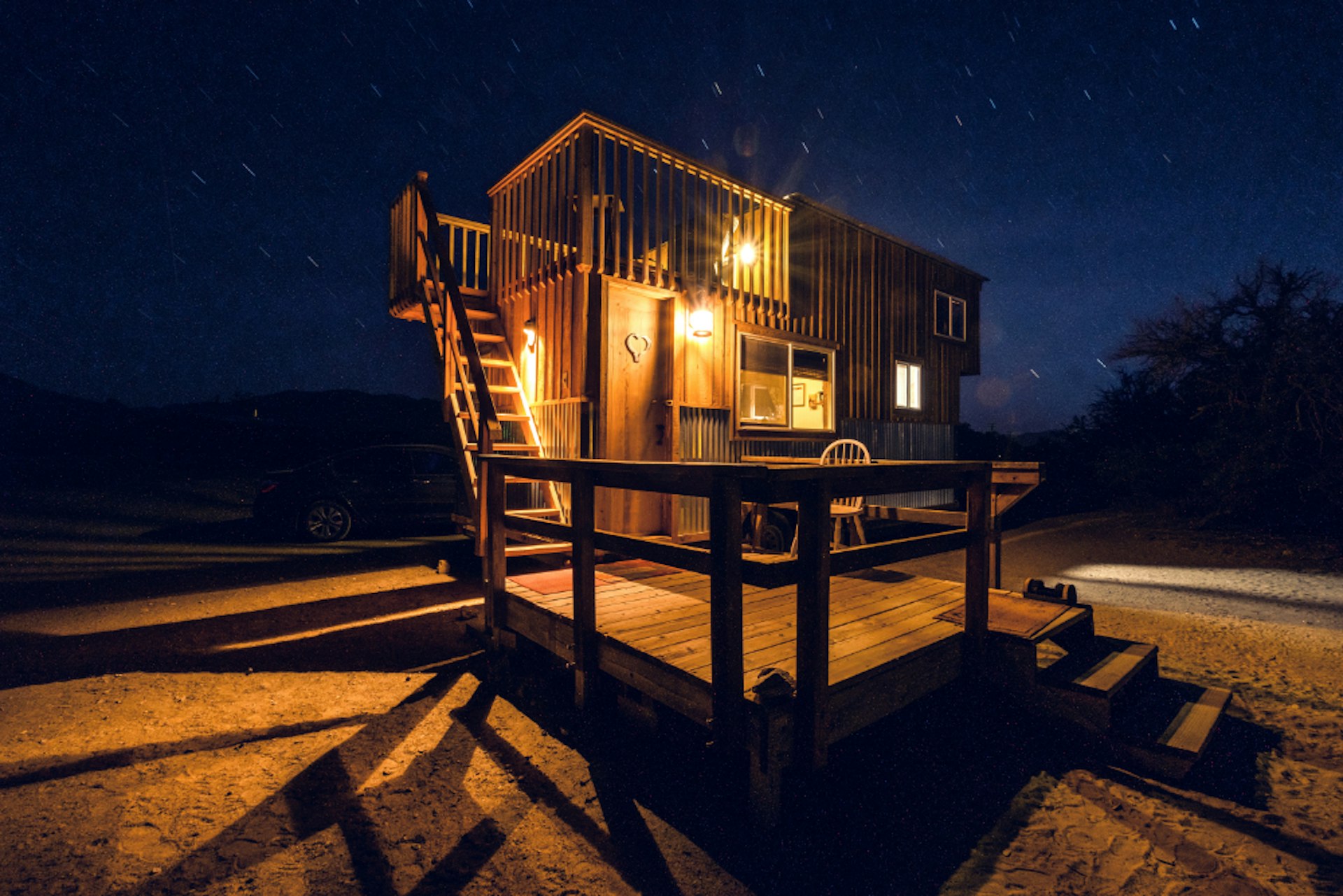 A small house in Nevada at night