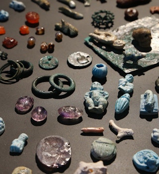 POMPEII, CAMPANIA, ITALY - 2021/01/25: Jewelry in stone and bronze are displayed in the Antiquarium, a new museum venue in the Pompeii archaeological site with a permanent display of finds many of which were found during the last excavation campaign. The Roman town was buried by the terrible eruption of Vesuvius in 79 AD. (Photo by Carlo Hermann/KONTROLAB/LightRocket via Getty Images)