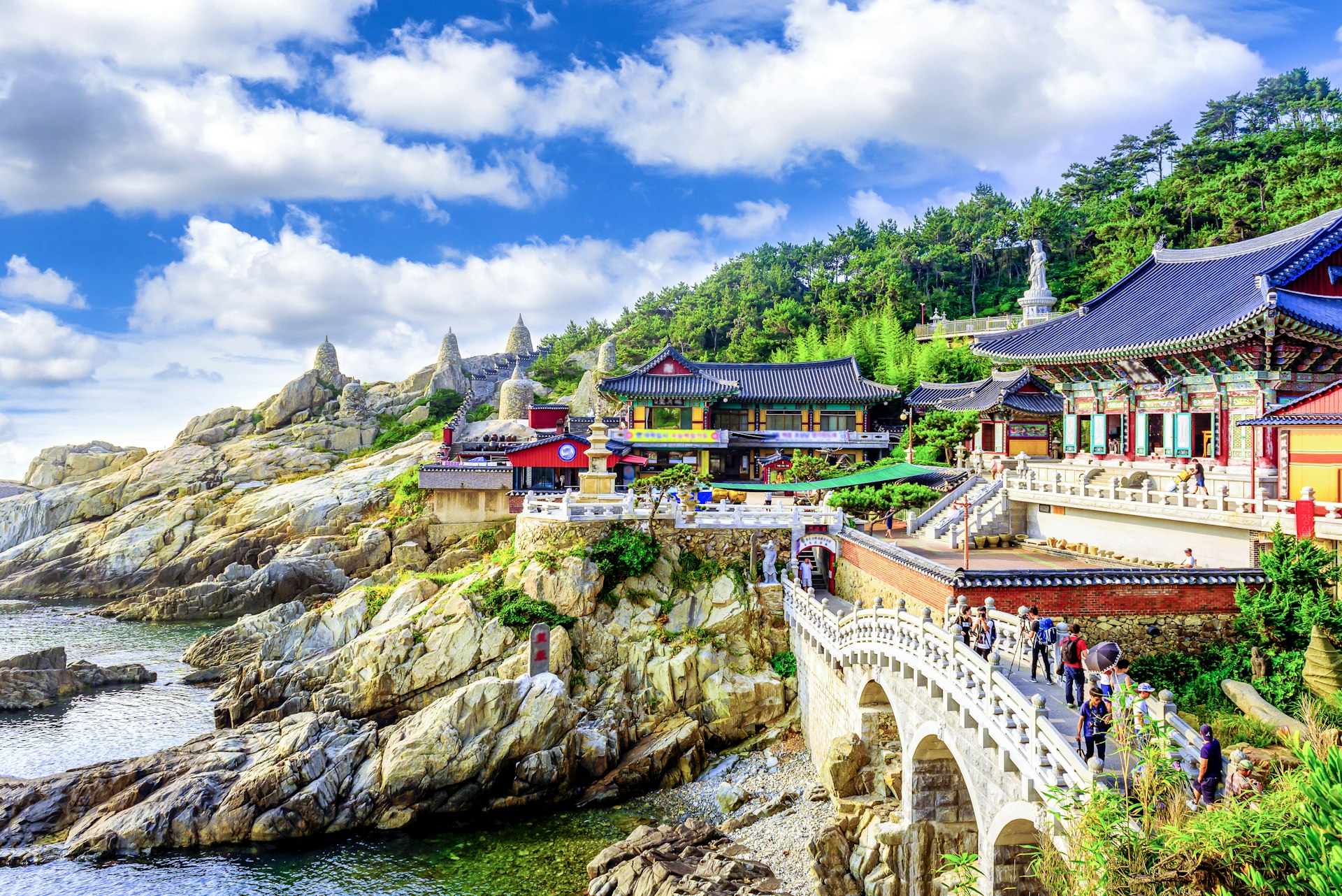 Haedong Yonggungsa Temple and Haeundae Sea in Busan, Buddhist temple in Busan, South Korea. 