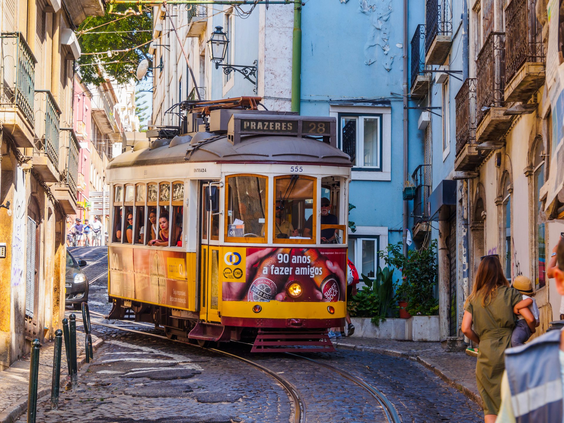 Street car in the narrow streets of Lisbon