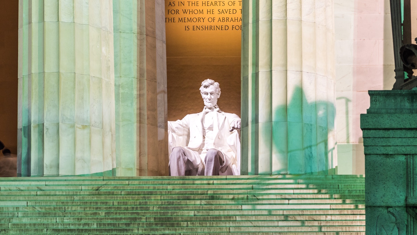 The Lincoln statue at the Lincoln Memorial.