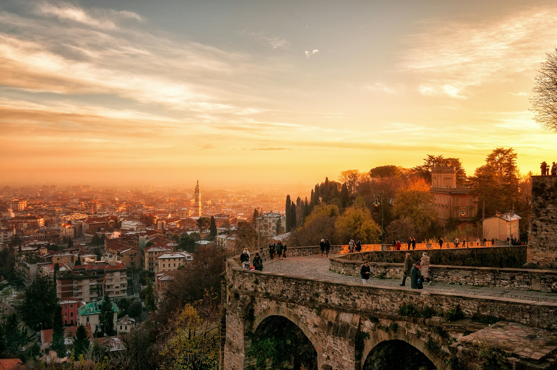 View of Bergamo, Italy in the sunset light