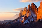 The rock formations at Garden of the Gods in Colorado Springs, Colorado received a nice dusting of snow. Cheyenne Mountain can be seen in the distance