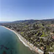Aerial view of pacific coast beach homes in Malibu, California.