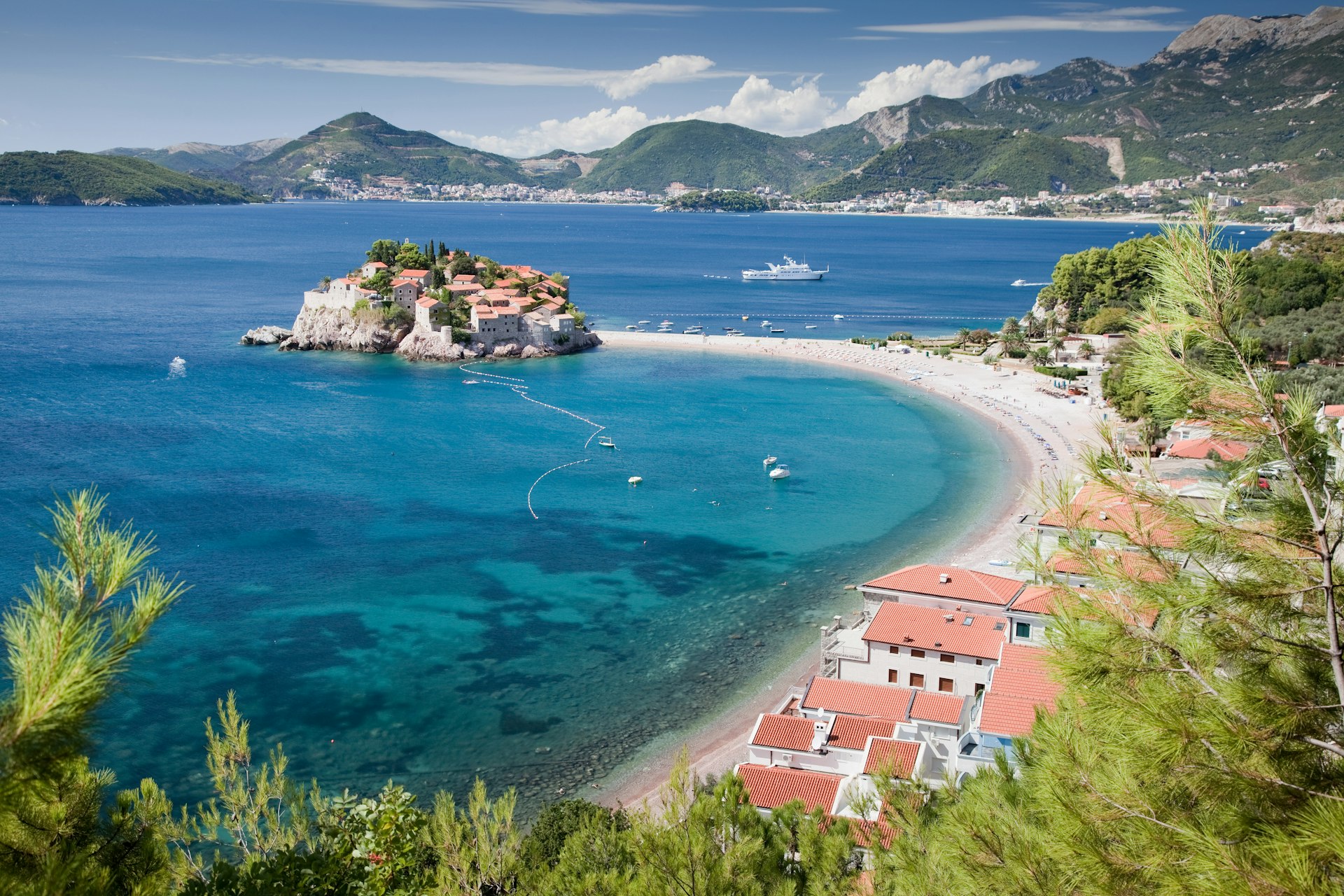 View over the Sveti Stefan peninsula, Montenegro