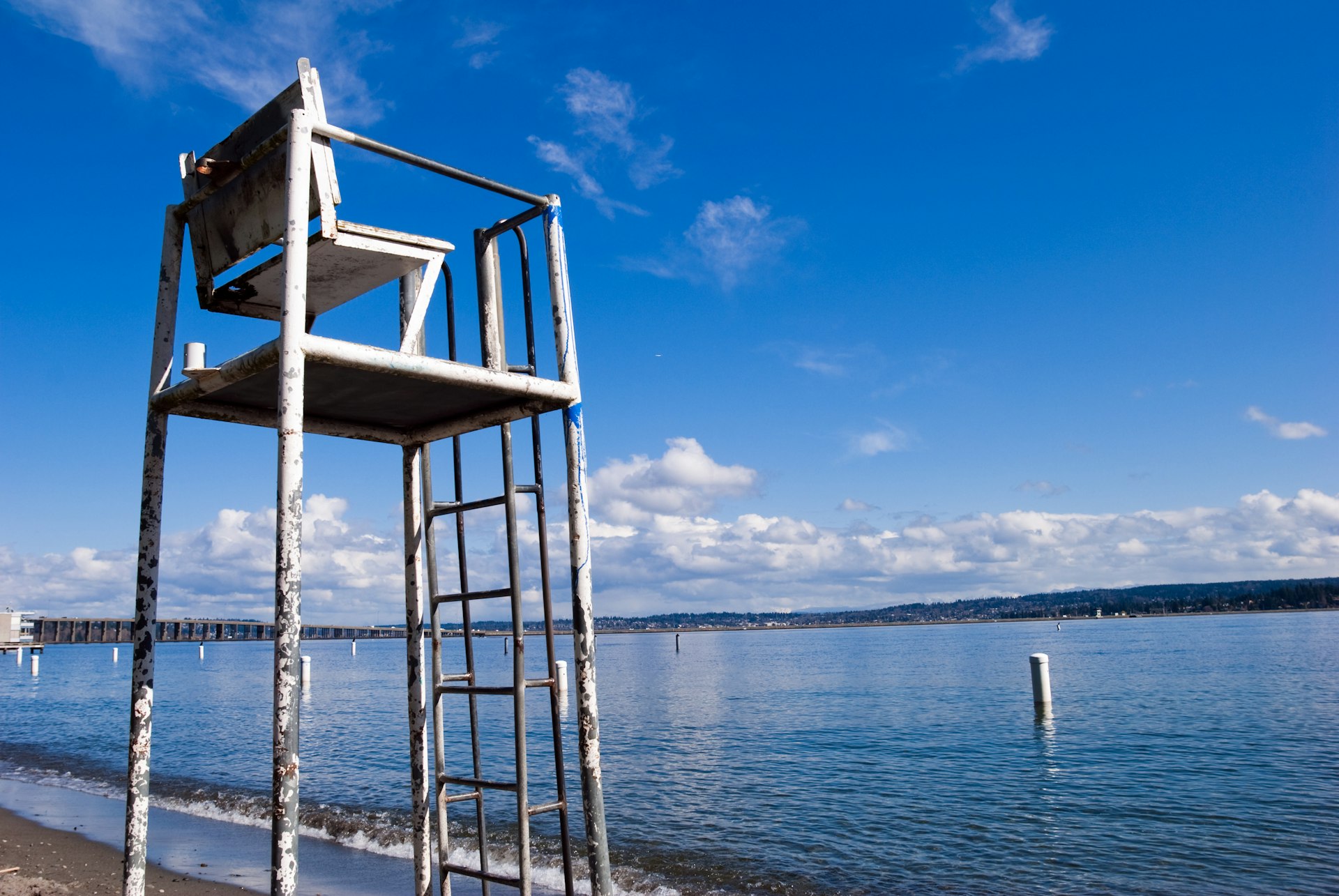 Lifeguard chair at Lake Washington in Seattle, WA