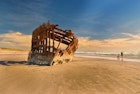 Hull of the shipwreck of the Peter Iredale on the Oregon coast.