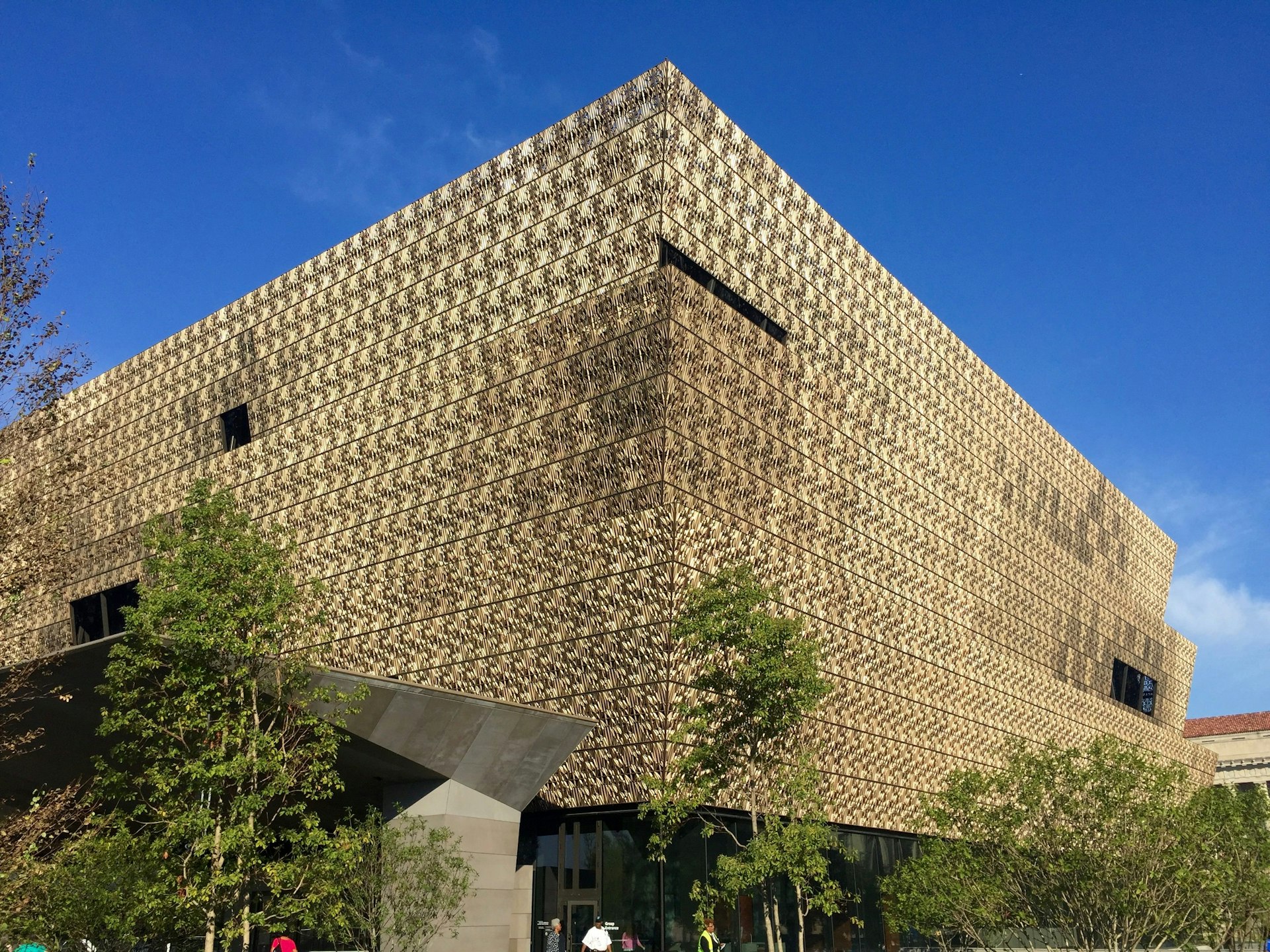 Exterior shot of the National Museum of African American History and Culture in Washington, DC.