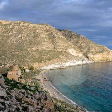 View of the San Pedro cove in the Natural park of Nijar-Cabo de Gata, Almeria, Spain.