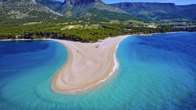 Croatia, Dalmatia, Brac island, Bol, Zlatni Rat (Golden Cape) beach
