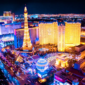 LAS VEGAS, NEVADA - MAY 7: World famous Vegas Strip in Las Vegas, Nevada as seen at night on May 7, 2012. Stretching 4.2 miles, the Strip is home to the largest hotels and casinos in the world