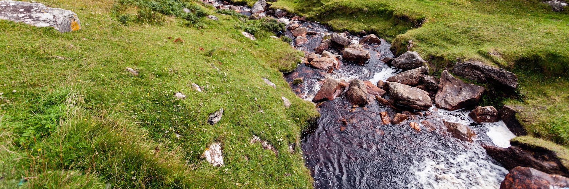 Landscape with mountains and ocean at Keem beach. Achill, Ireland
